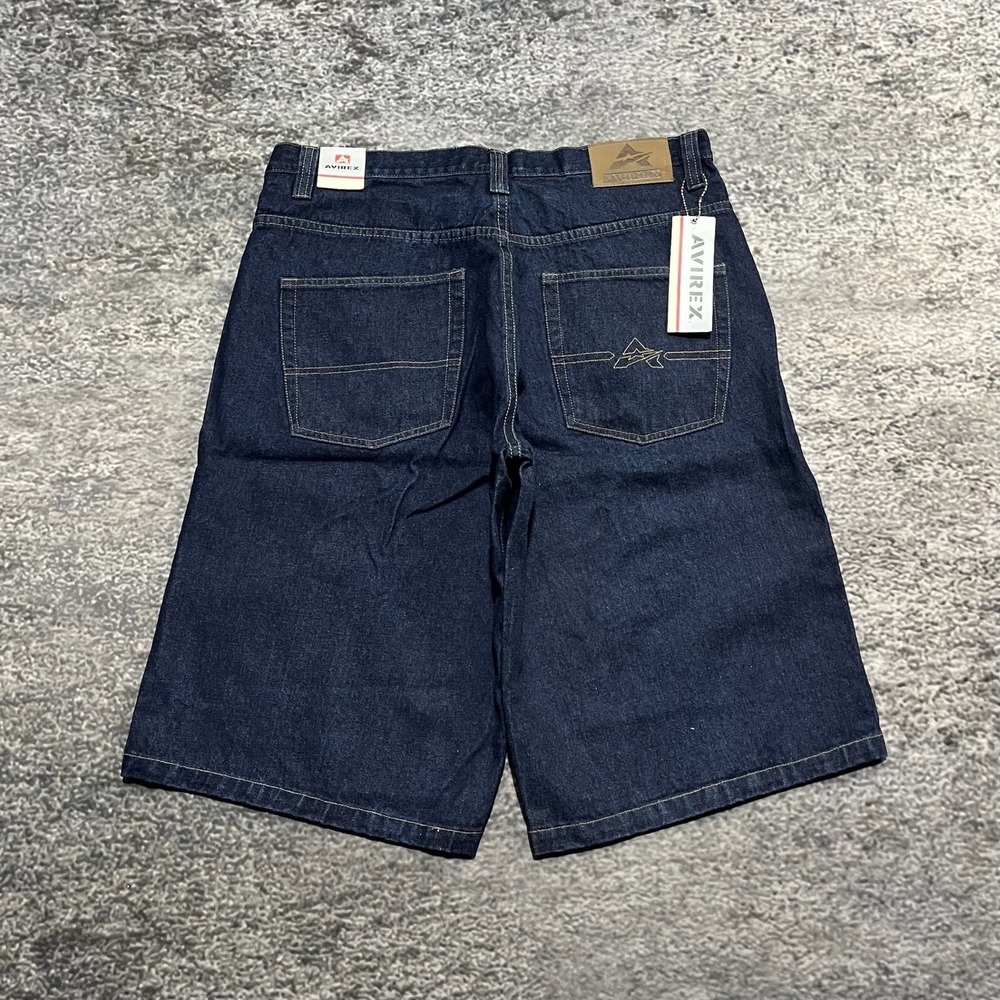 NWT Avirex‎ Jorts Mens 36 Blue Baggy Skater Vintage Y2K Embroidered Denim Shorts